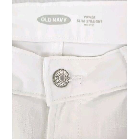 Old Navy ~Woman Size 12 Long~ White Piwer Slim Straight Mid Rise Jeans NWT - Picture 2 of 9